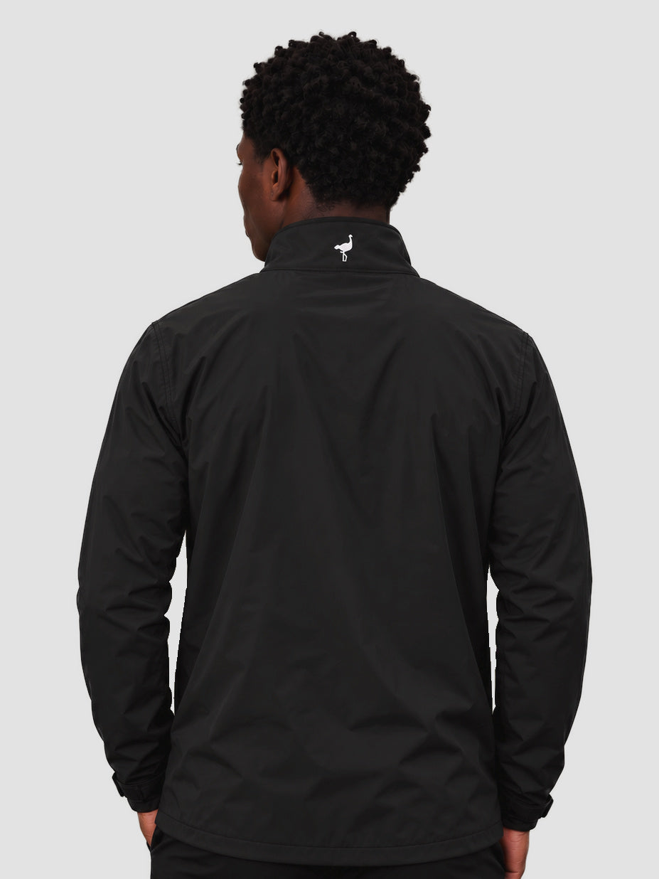 Jacket Highland, black waterproof golf jacket, back view