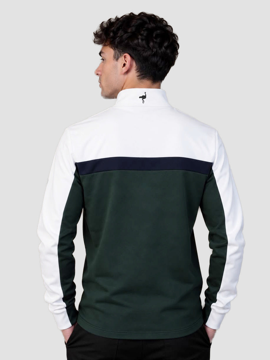 Sweater Belgravia in forest green, white and navy, back view