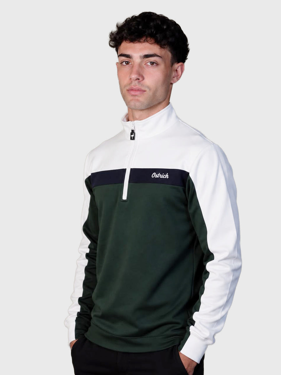 Sweater Belgravia verde bosque, blanco y azul marino, vista frontal